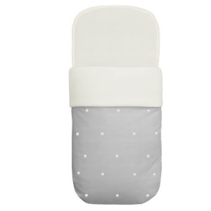 3507 Sacos para Capazo Edén Piqué Gris Bordado de Bodoques Crudo