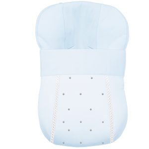 1199 Sacos Grupo Cero Polipiel Celeste con Entredós de Ochos y Bordado Bodoques